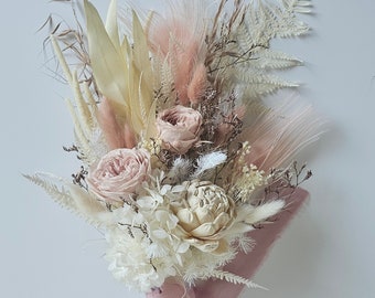 Bridal bouquet in old pink-cream / dried flower bouquet / wedding bouquet / wedding accessories / groom's pin / bride's hair wreath