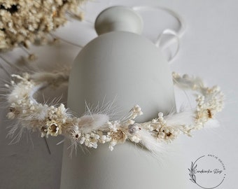 Haarkranz in creme-weiß aus Trockenblumen/ Kopfkranz - Brautschmuck - Kopfschmuck - Kommunion -  Brautjungfern - JGA - Haarkranz - Hochzeit