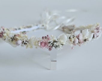 Delicate hair wreath in cream-light pink made of dried flowers / head wreath - bridal jewellery - head jewellery - communion - bridesmaids - hair accessories