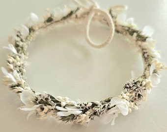 Zarter Haarkranz aus Trockenblumen in creme-weiß; Großbestellung- Sonderrabatt - Brautjungfern - Junggesellinnenabschied - Blumenkinder