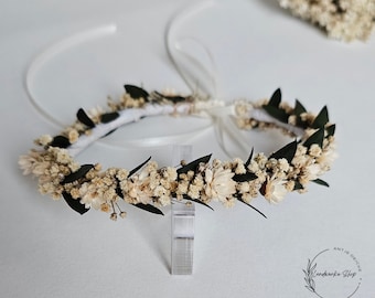 Hair wreath made of dried flowers in cream-beige-green / head wreath - bridal jewellery - head jewellery - communion - bridesmaids - hair accessories