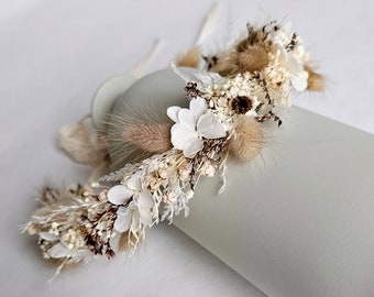 Haarkranz aus Trockenblumen in beige-weiß /BOHO Style / Kopfkranz - Brautschmuck - Kopfschmuck - Hippie Hochzeit - Anstecker Bräutigam