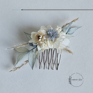 Stilvolle Hochzeitsaccessoires in blau-grau-creme /Haarschmuck, Haarkranz, Anstecknadel, Haarkamm / Braut / Bräutigam / Blumenkinder Bild 5