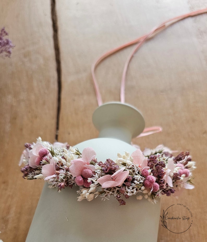 Haarkranz aus Trockenblumen in rosa-lila-weiß / Kopfkranz Brautschmuck Kopfschmuck Kommunion Brautjungfern JGA Bild 8