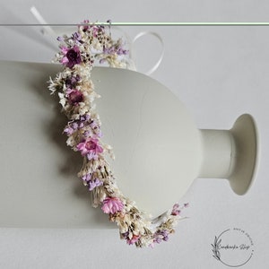 Zarter Haarkranz aus Trockenblumen in creme-rosa-lila / Kopfkranz Brautschmuck Kopfschmuck Kommunion Brautjungfern Haarschmuck Bild 8