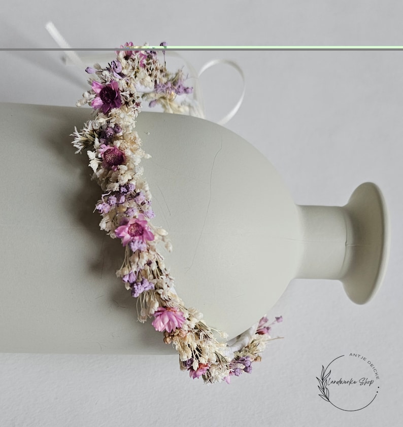 Zarter Haarkranz aus Trockenblumen in creme-rosa-lila / Kopfkranz Brautschmuck Kopfschmuck Kommunion Brautjungfern Haarschmuck Bild 8