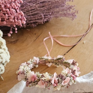 Haarkranz aus Trockenblumen in rosa-lila-weiß / Kopfkranz Brautschmuck Kopfschmuck Kommunion Brautjungfern JGA Bild 5