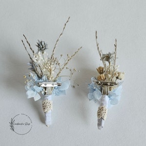 Stilvolle Hochzeitsaccessoires in blau-grau-creme /Haarschmuck, Haarkranz, Anstecknadel, Haarkamm / Braut / Bräutigam / Blumenkinder Bild 7