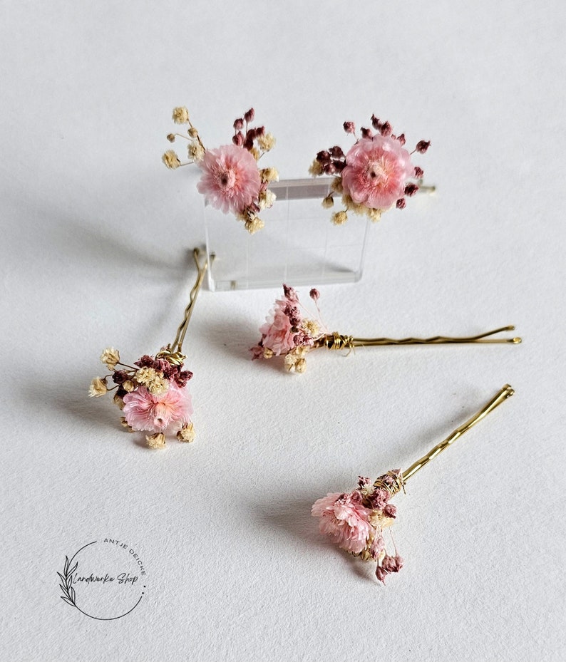 Hair pins made of real dried flowers in cream-pink for weddings / bridal jewelry bridal hairstyle flower girls hair accessories bridesmaids image 6