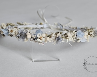 Zarter Haarkranz in creme-blau aus Trockenblumen / Haarkrone - Brautschmuck - Haarkrone - Kommunion -  Brautjungfern  - Haarschmuck