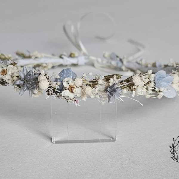 Zarter Haarkranz in creme-blau aus Trockenblumen / Haarkrone - Brautschmuck - Haarkrone - Kommunion -  Brautjungfern  - Haarschmuck