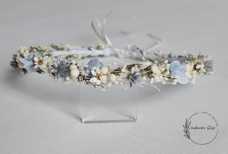 Zarter Haarkranz in creme-blau aus Trockenblumen / Haarkrone - Brautschmuck - Haarkrone - Kommunion -  Brautjungfern  - Haarschmuck