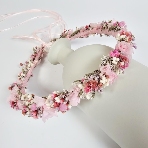 Haarkranz aus Trockenblumen in rosa-lila-weiß / Kopfkranz - Brautschmuck - Kopfschmuck - Blumenkranz Kommunion I Artikel: 040