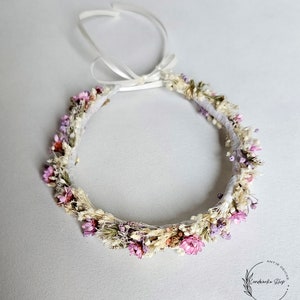 Zarter Haarkranz aus Trockenblumen in creme-rosa-lila / Kopfkranz Brautschmuck Kopfschmuck Kommunion Brautjungfern Haarschmuck Bild 3