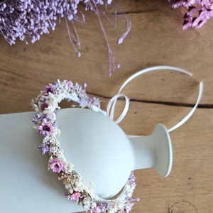 Zarter Haarkranz aus Trockenblumen in creme-rosa-lila / Kopfkranz Brautschmuck Kopfschmuck Kommunion Brautjungfern Haarschmuck Bild 2