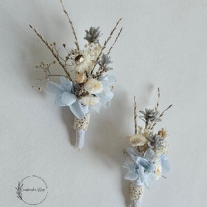 Stilvolle Hochzeitsaccessoires in blau-grau-creme /Haarschmuck, Haarkranz, Anstecknadel, Haarkamm / Braut / Bräutigam / Blumenkinder Bild 6