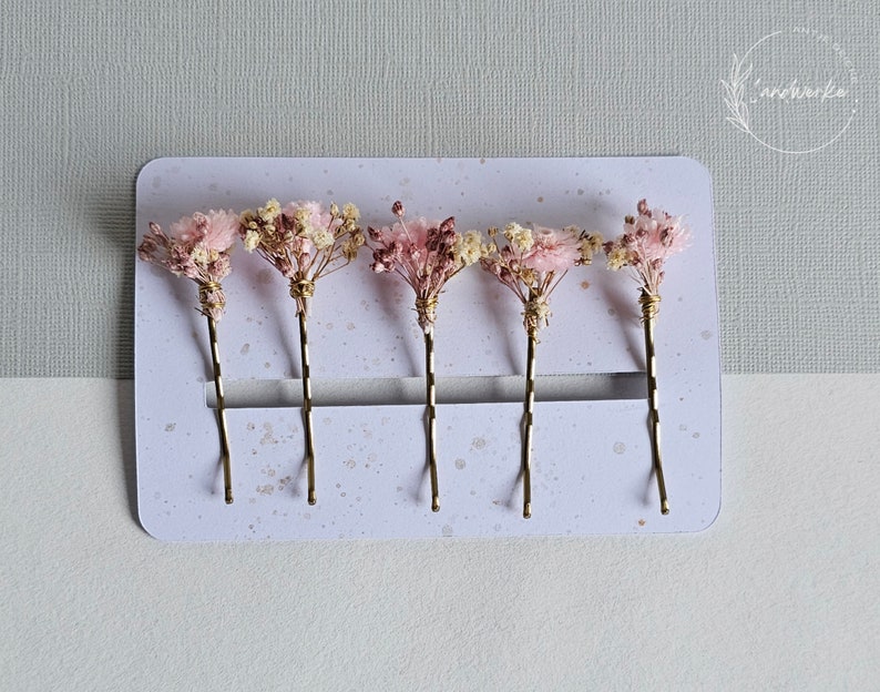 Haarnadeln aus echten Trockenblumen in creme-rosa für Hochzeit / Brautschmuck Brautfrisur Blumenmädchen Haarschmuck Brautjungfern Bild 3