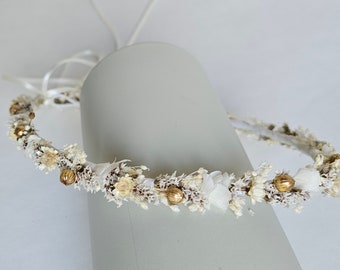 Zarter Haarkranz in creme-gold aus Trockenblumen / Hochzeit -  Haarkrone - Brautschmuck - Haarschmuck  - Brautjungfern  - Haarschmuck