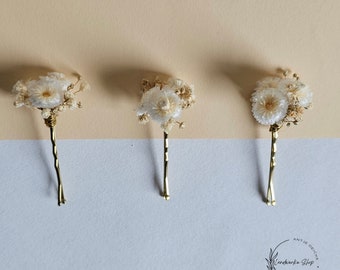 Haarnadeln aus Trockenblumen in creme-beige für Hochzeit / Brautschmuck - Brautfrisur - Blumenmädchen - Haarschmuck - Brautjungfern