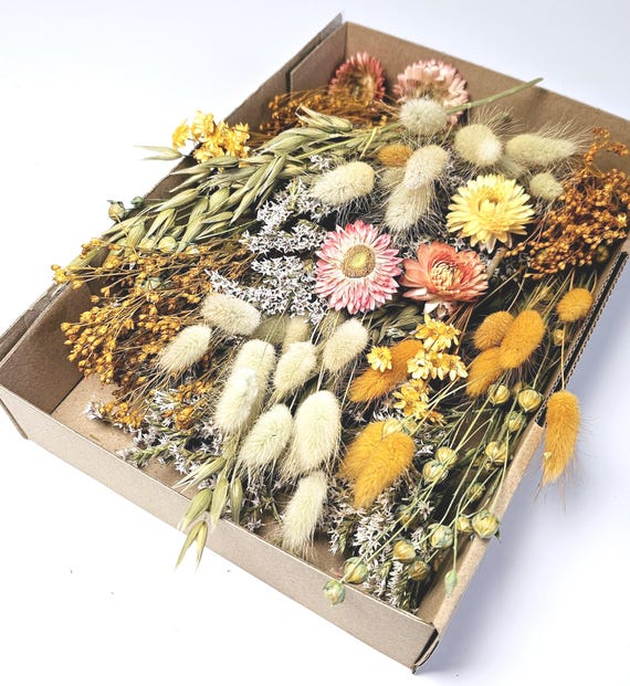 Trockenblumen Mix in Gelb- und Naturtönen / Blumen zum Basteln / Blumen-Set zum basteln / Blumenkranz als DIY-Set / Blumenmix I Artikel: 170
