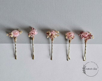 Hair pins made of real dried flowers in cream-pink for weddings / bridal jewelry - bridal hairstyle - flower girls - hair accessories - bridesmaids