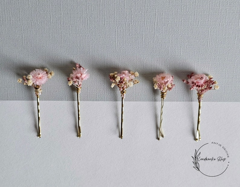 Haarnadeln aus echten Trockenblumen in creme-rosa für Hochzeit / Brautschmuck - Brautfrisur - Blumenmädchen - Haarschmuck - Brautjungfern