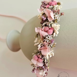 Haarkranz aus Trockenblumen in rosa-lila-weiß / Kopfkranz Brautschmuck Kopfschmuck Kommunion Brautjungfern JGA Bild 3