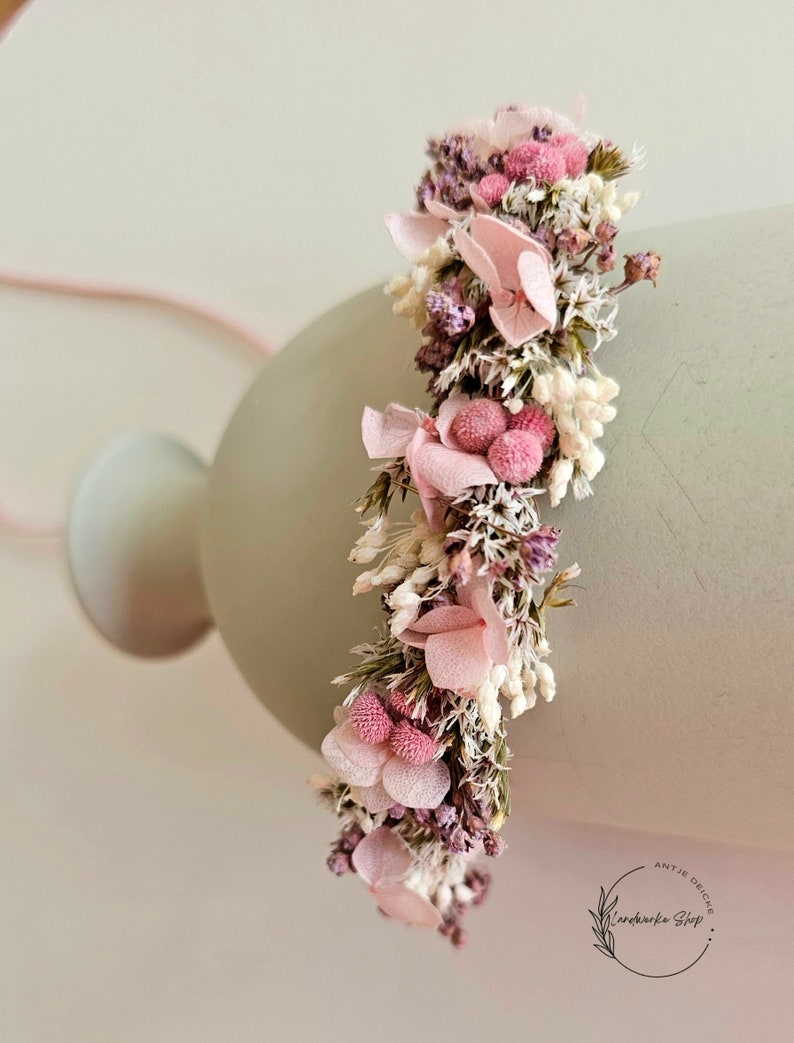 Haarkranz aus Trockenblumen in rosa-lila-weiß / Kopfkranz Brautschmuck Kopfschmuck Kommunion Brautjungfern JGA Bild 3
