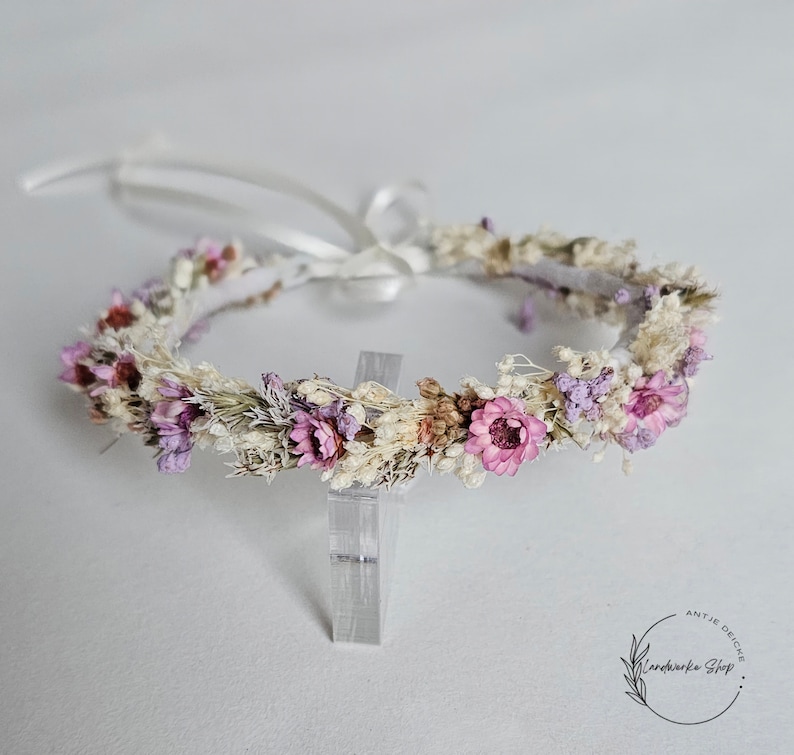 Zarter Haarkranz aus Trockenblumen in creme-rosa-lila / Kopfkranz - Brautschmuck - Kopfschmuck - Kommunion -  Brautjungfern - Junggesellinnenabschied - Haarschmuck - Haarkrone - Blumenmädchen - Blumenkind -