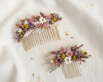 Bunter Haarkamm Trockenblumen  | Brautschmuck Haarschmuck Hochzeit | Kopfschmuck Kommunion | Blumenschmuck mit echten Blumen | Anstecker