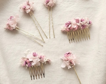 Haarkamm Trockenblumen in Rosatönen | Brautschmuck Haarschmuck Hochzeit | Kopfschmuck Kommunion | Blumenschmuck mit echten Blumen | HS 1