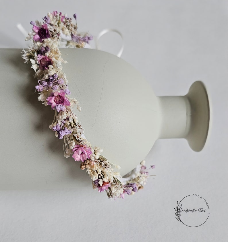 Zarter Haarkranz aus Trockenblumen in creme-rosa-lila / Kopfkranz Brautschmuck Kopfschmuck Kommunion Brautjungfern Haarschmuck Bild 4