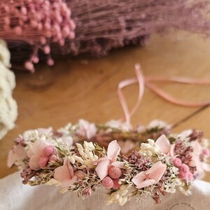 Haarkranz aus Trockenblumen in rosa-lila-weiß / Kopfkranz Brautschmuck Kopfschmuck Kommunion Brautjungfern JGA Bild 4