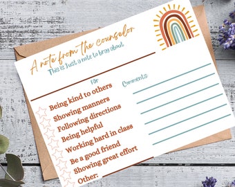 Boho Rainbow Teacher Mail | Note from the Teacher | Teacher Report | Good Report from Teacher Printable | Teacher Brag | Reward Note home |