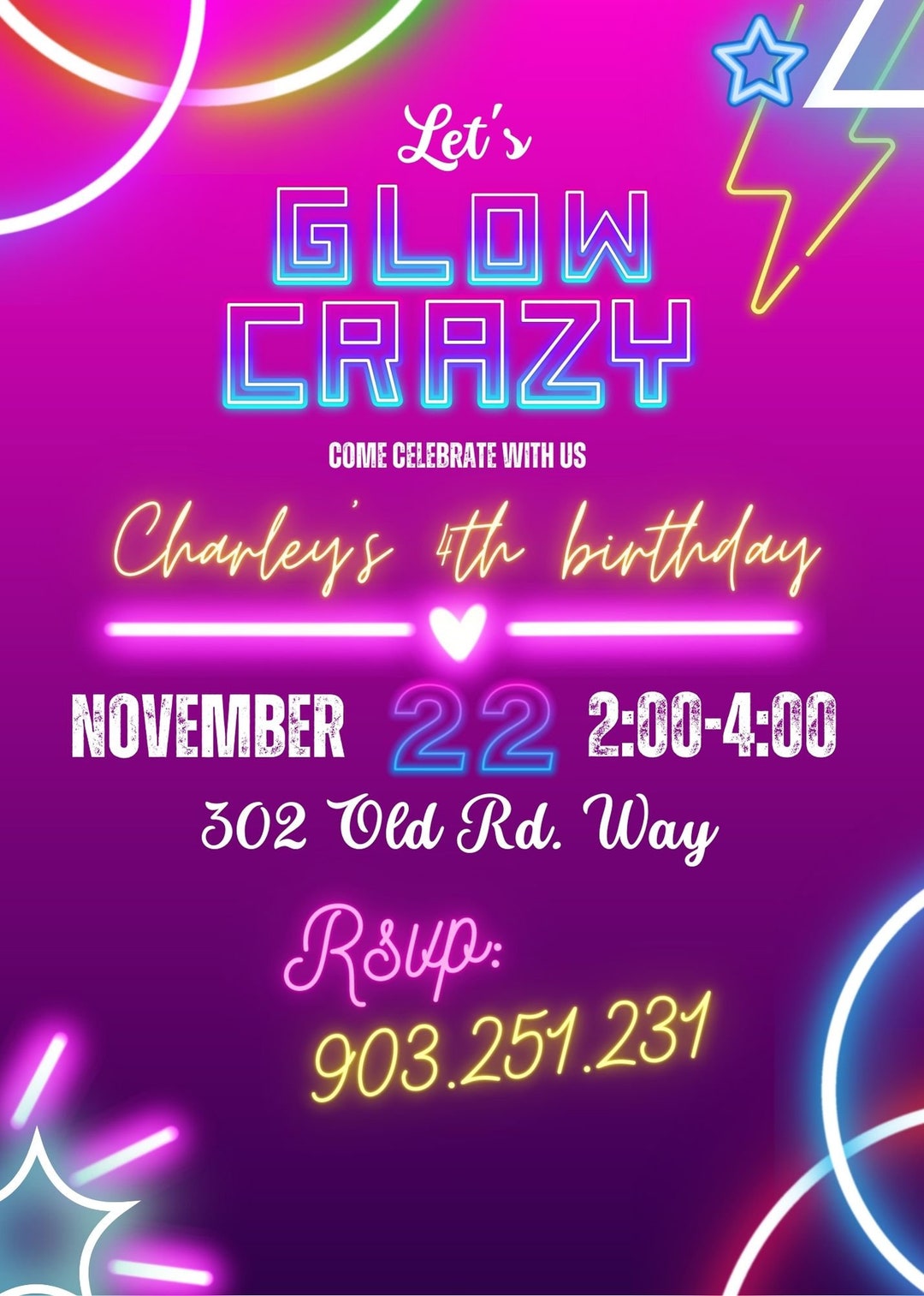 Editable Neon Party Invitation Glow Party Party Birthday Etsy