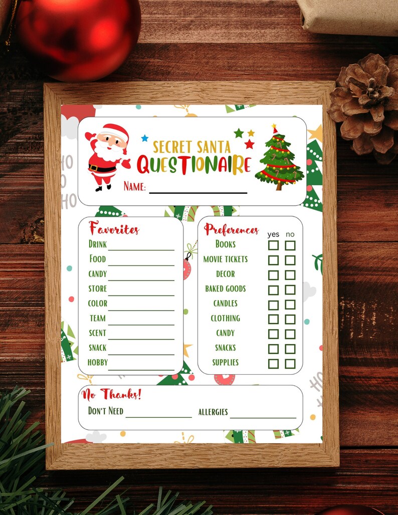 INSTANT DOWNLOAD Printable 8.5x11 Secret Santa - Etsy