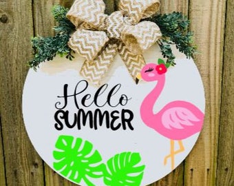 Summer Door Hanger/Door Decoration/Housewarming Gift/Front Door Wreath/Front Door Hanger/Summer/Flamingo Hanger/Summer Door/Flamingo hanger