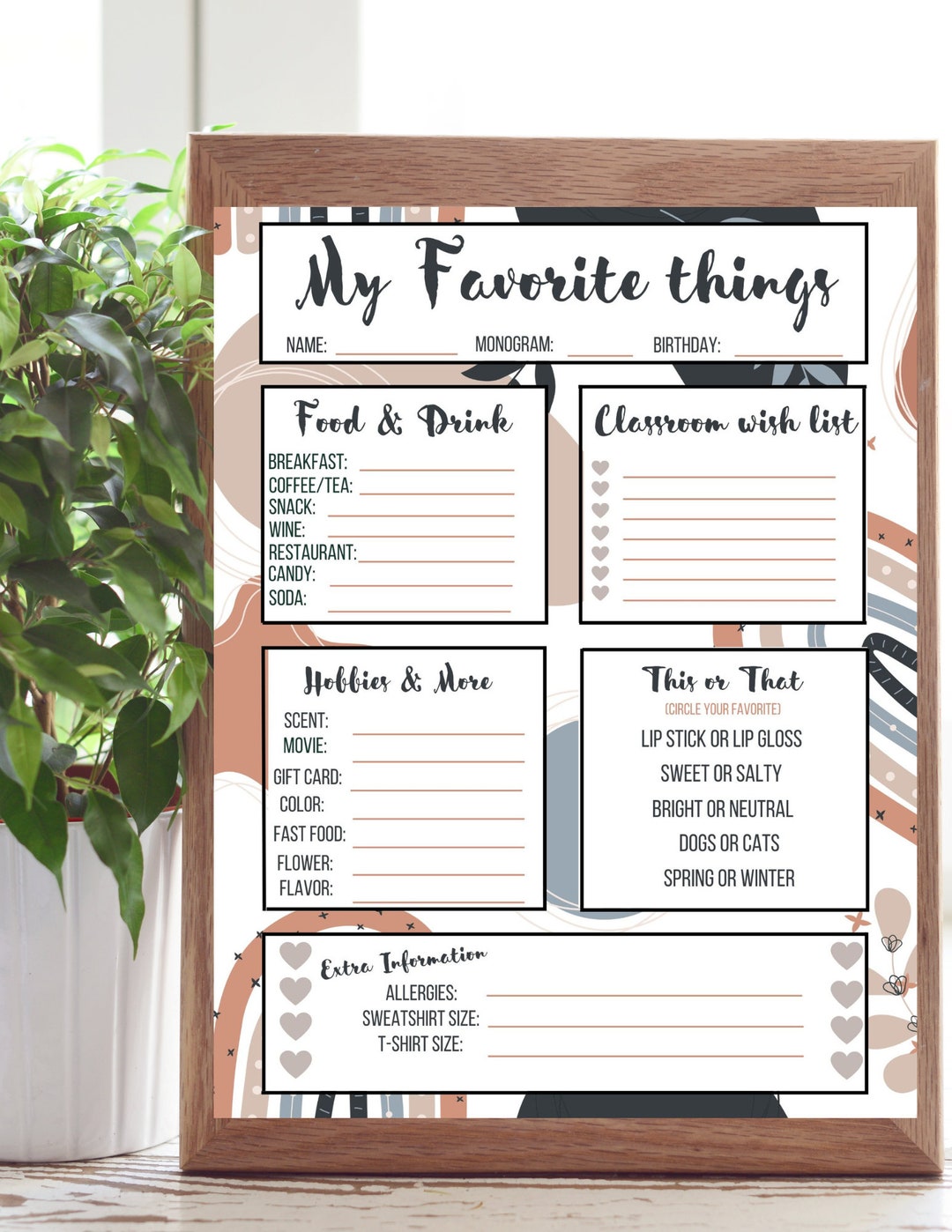 Teacher Favorite Things Questionnaire | Back to School Teacher Survey ...