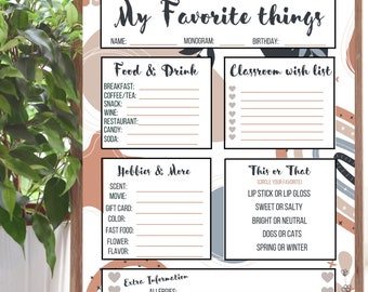 Teacher Favorite Things Questionnaire | Back to School Teacher Survey | Meet the Teacher Questionnaire | All About My Teacher Printable