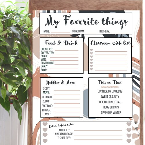 Favorites Survey Printable Questionnaire My Favorite - Etsy