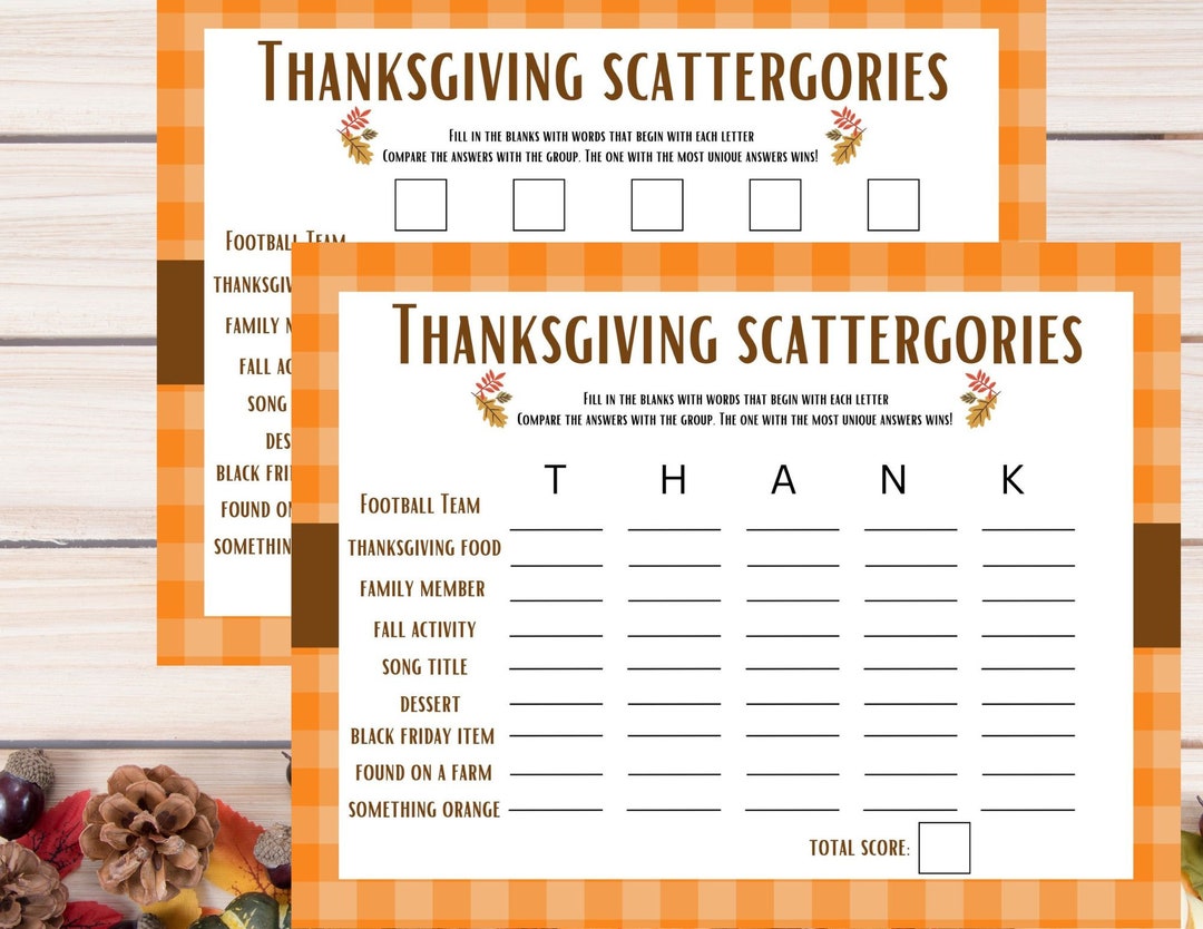 Thanksgiving Scattergories 2 Game Boards Thanksgiving Game Kids ...