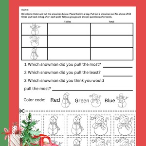No PREP Snowman Tallies printable | Instant download | Math worksheet | Morning Work | Classroom Centers |