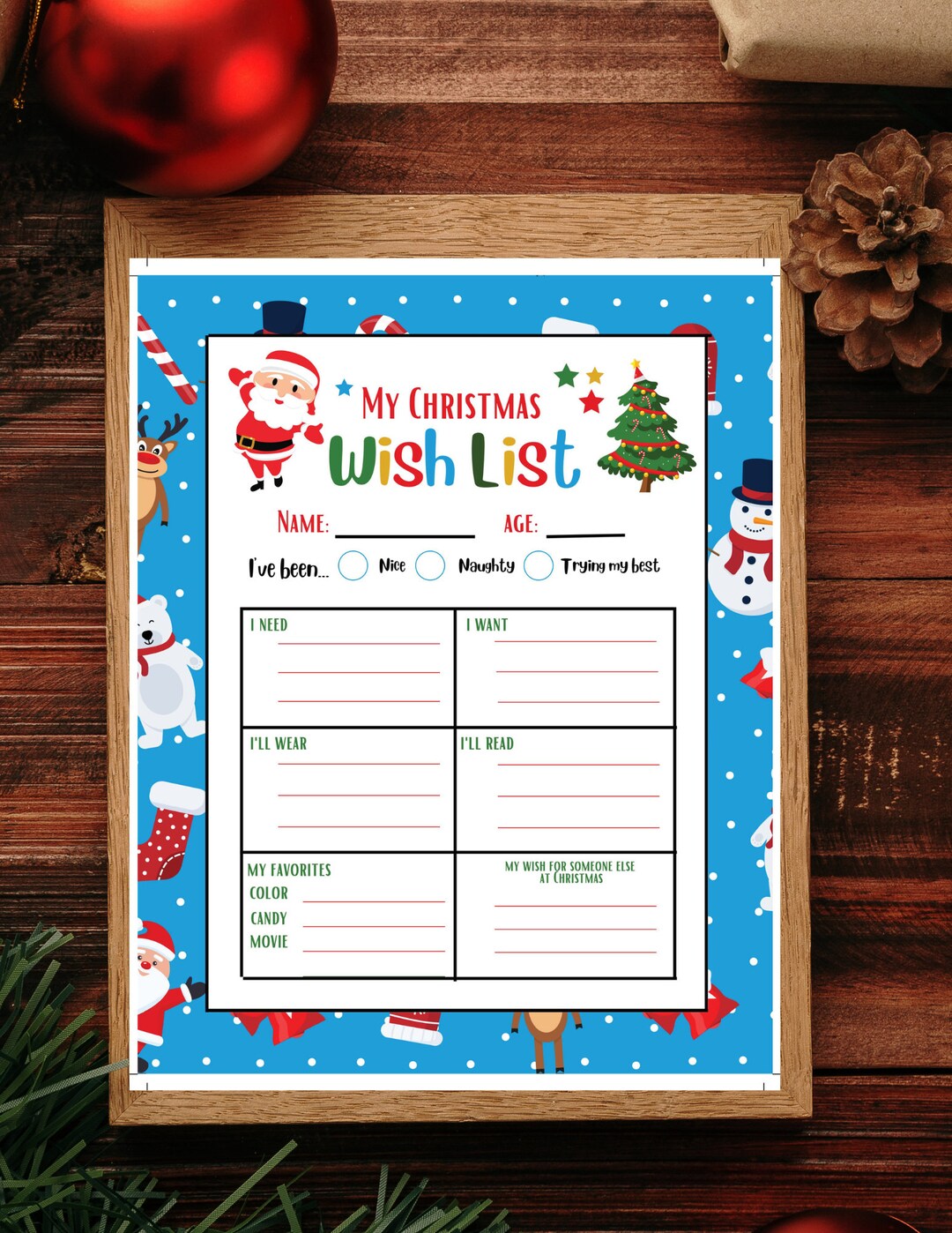 INSTANT DOWNLOAD Printable 8.5x11 My Christmas Wish List Gift Exchange ...