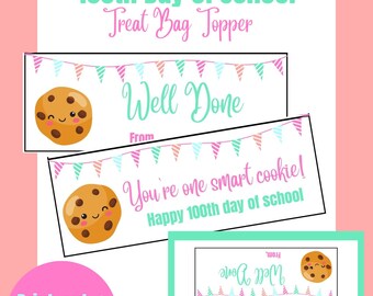 100th Day of School | One Smart Cookie | 100 Days Smarter | 100th day of School Treat Bag Topper | Cookies