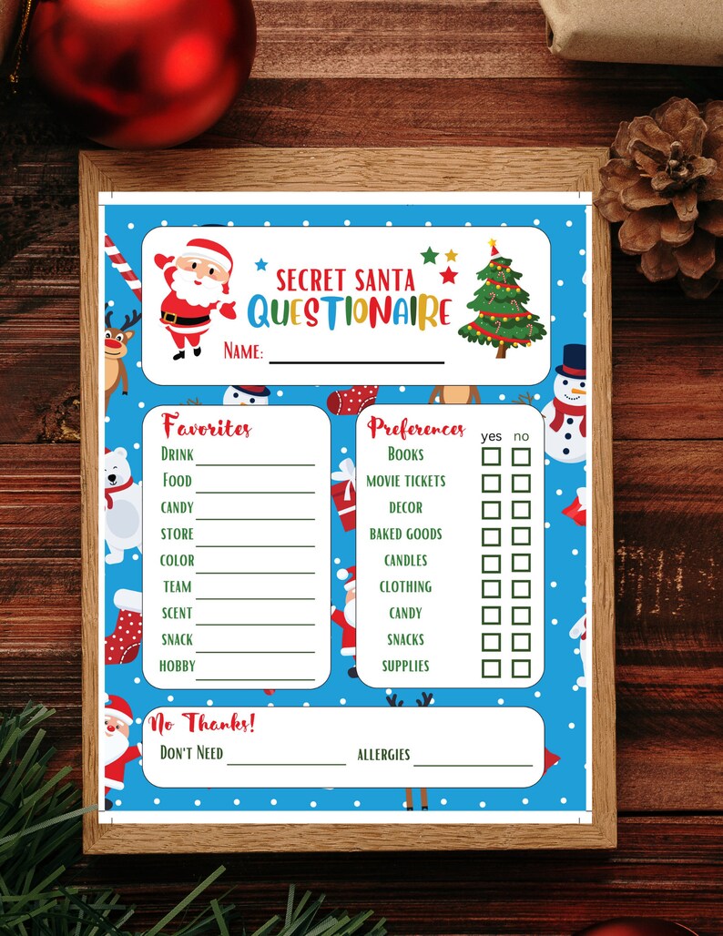 INSTANT DOWNLOAD Printable 8.5x11 Secret Santa - Etsy