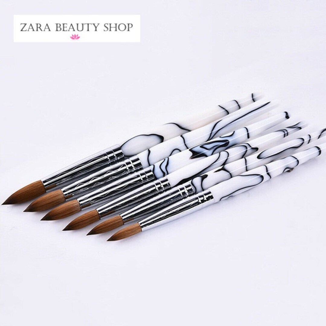 Marble Handle Kolinsky Acrylic Nail Brush Size 6 to 24 Black & White