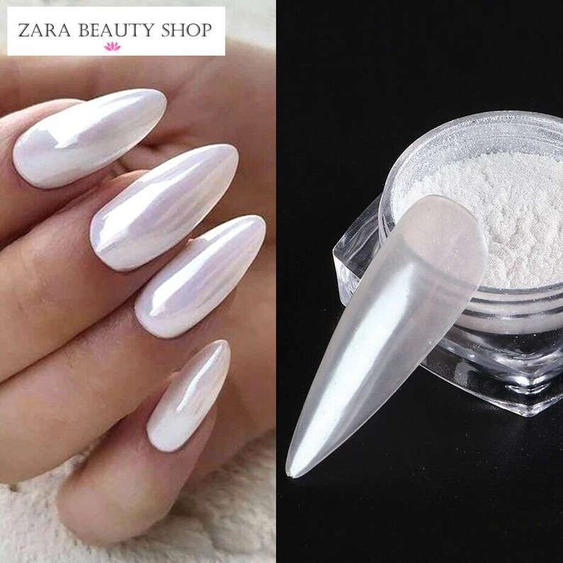 WHITE CHROME POWDER Pigment Pearl Nails Nail Art Crystal Shiny Etsy