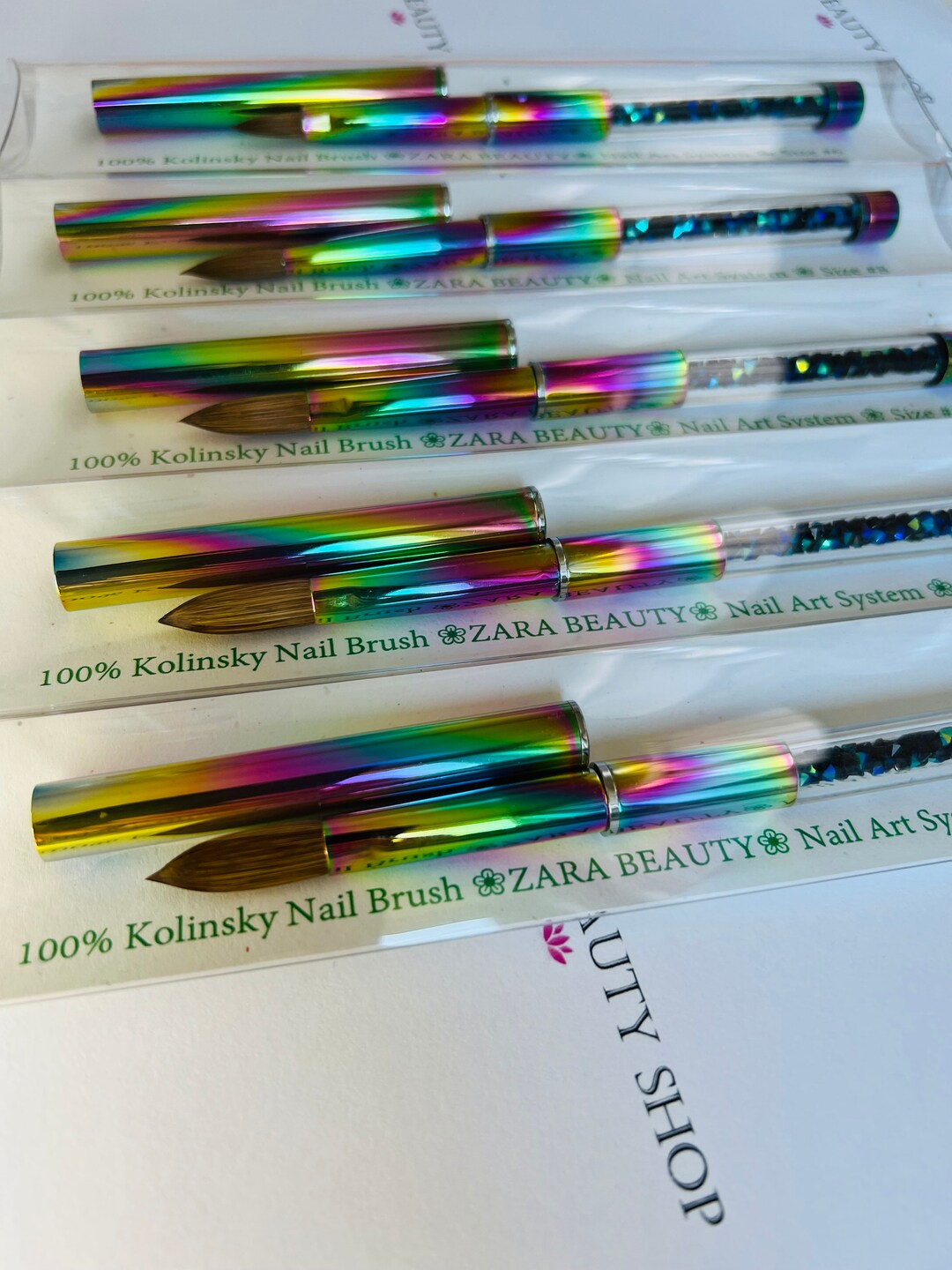 100 Kolinsky Acrylic Nail Brush Rainbow Rhinestones Decorated Handle