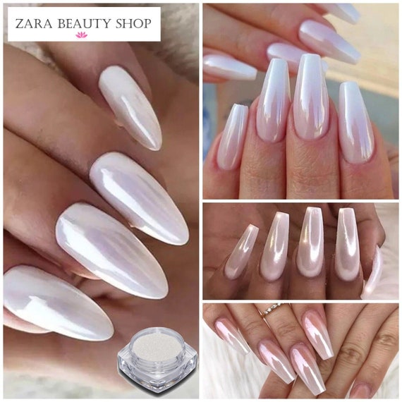 WHITE CHROME POWDER Pigment Pearl Nails Nail Art Crystal Shiny Dust Glazed  Donut 