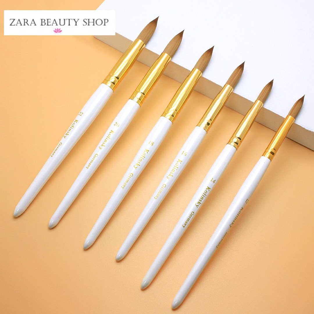 Acrylic Kolinsky Nail Brush White/Gold Wood Handle Sizes 8-22